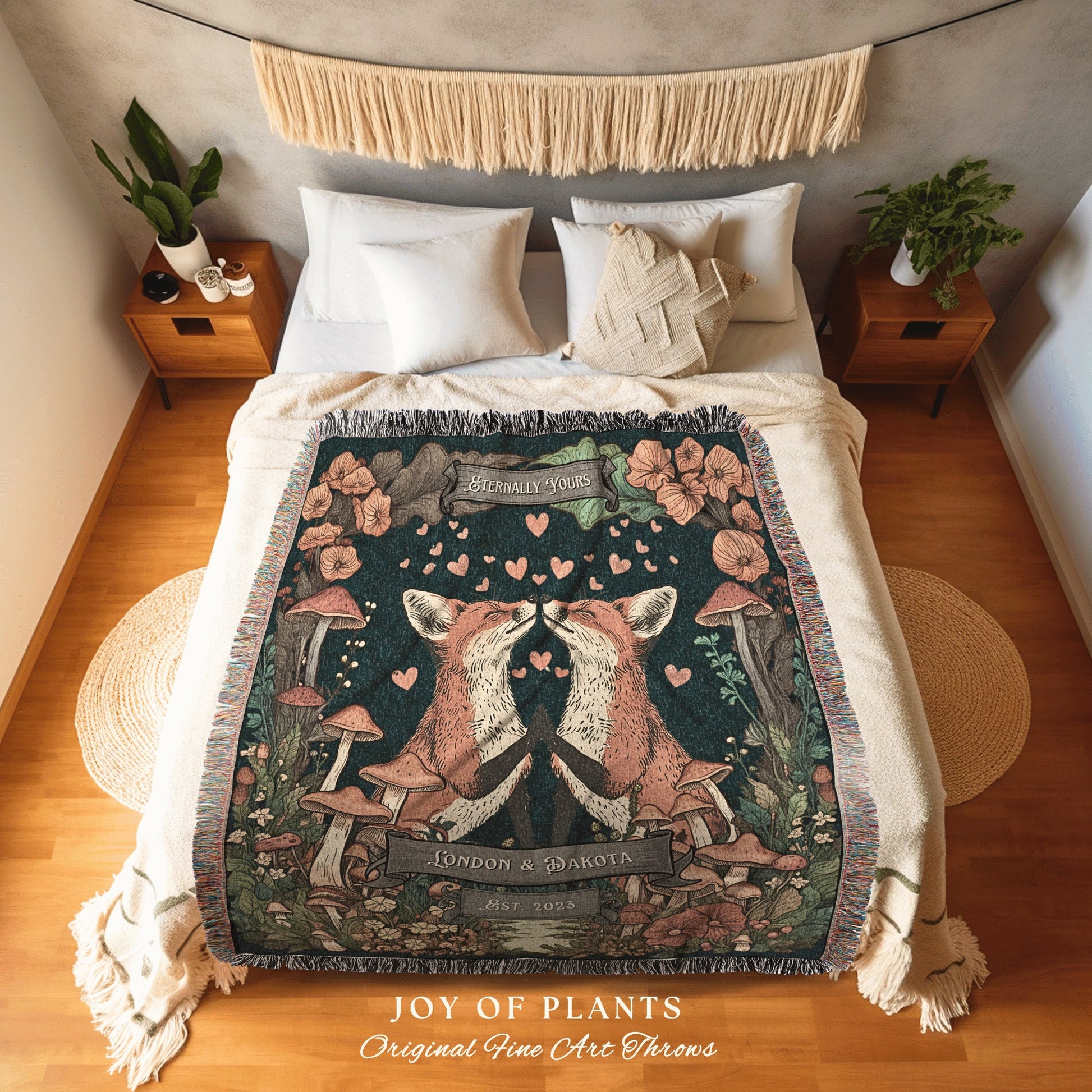 Woodland Animal Lovers Custom Fox Blanket | Forest Aesthetic Whimsical Boho Woodland Wedding Anniversary Cottagecore Gift Personalized |