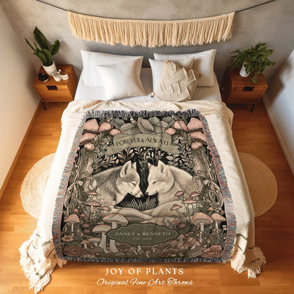 Forest Wolves Custom Couple Blanket | Outdoorsy Anniversary Gift Custom Woodland Blanket Ethereal Woodland Wedding Unique Couple Tapestry |