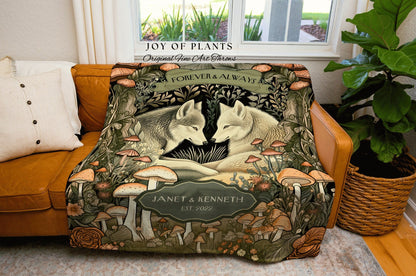 Forest Wolves Custom Couple Blanket | Outdoorsy Anniversary Gift Custom Woodland Blanket Ethereal Woodland Wedding Unique Couple Tapestry |