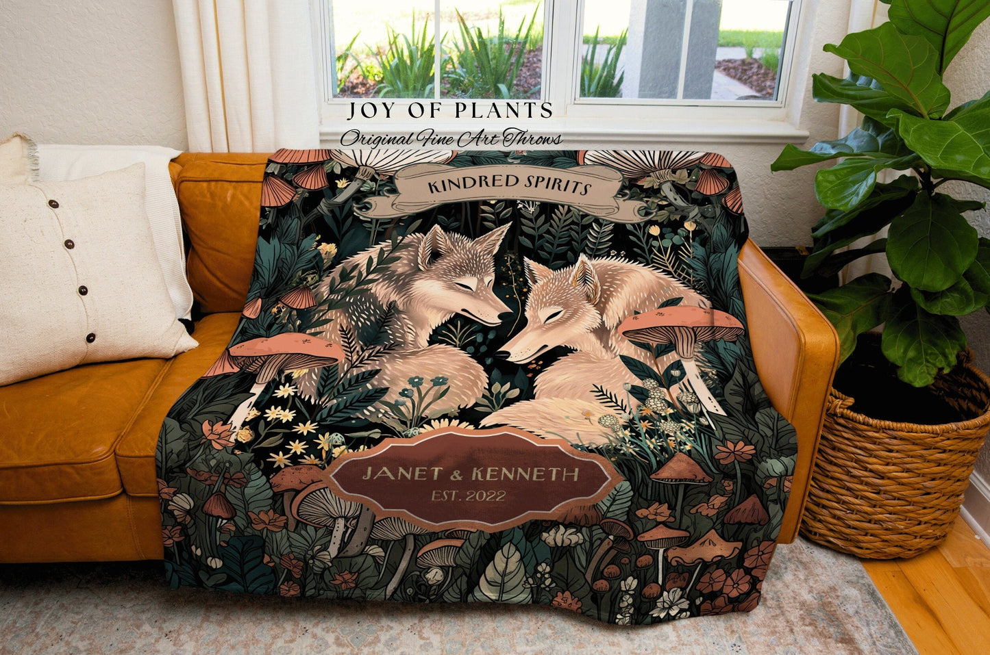 Folklore Wolf Blanket Custom Couple Gift | Outdoorsy Anniversary Gift Custom Woodland Blanket Cottagecore Wedding Unique Couple Personalized