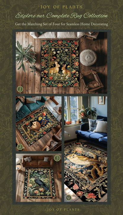 Reading Nook Owl Rug | Botanical Book Nook Decor William Morris Inspired Gift for Reader Whimsical Room Soft Aesthetic Dark Academia Room