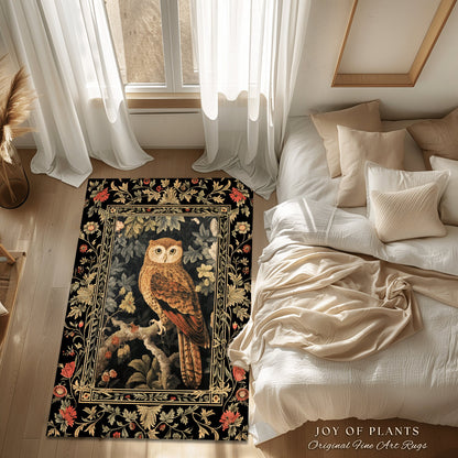 Celestial Owl Rug | Ethereal Bedroom William Morris Inspired Cottagecore Owl Whimsical Room Soft Aesthetic Dark Academia Style Floral |