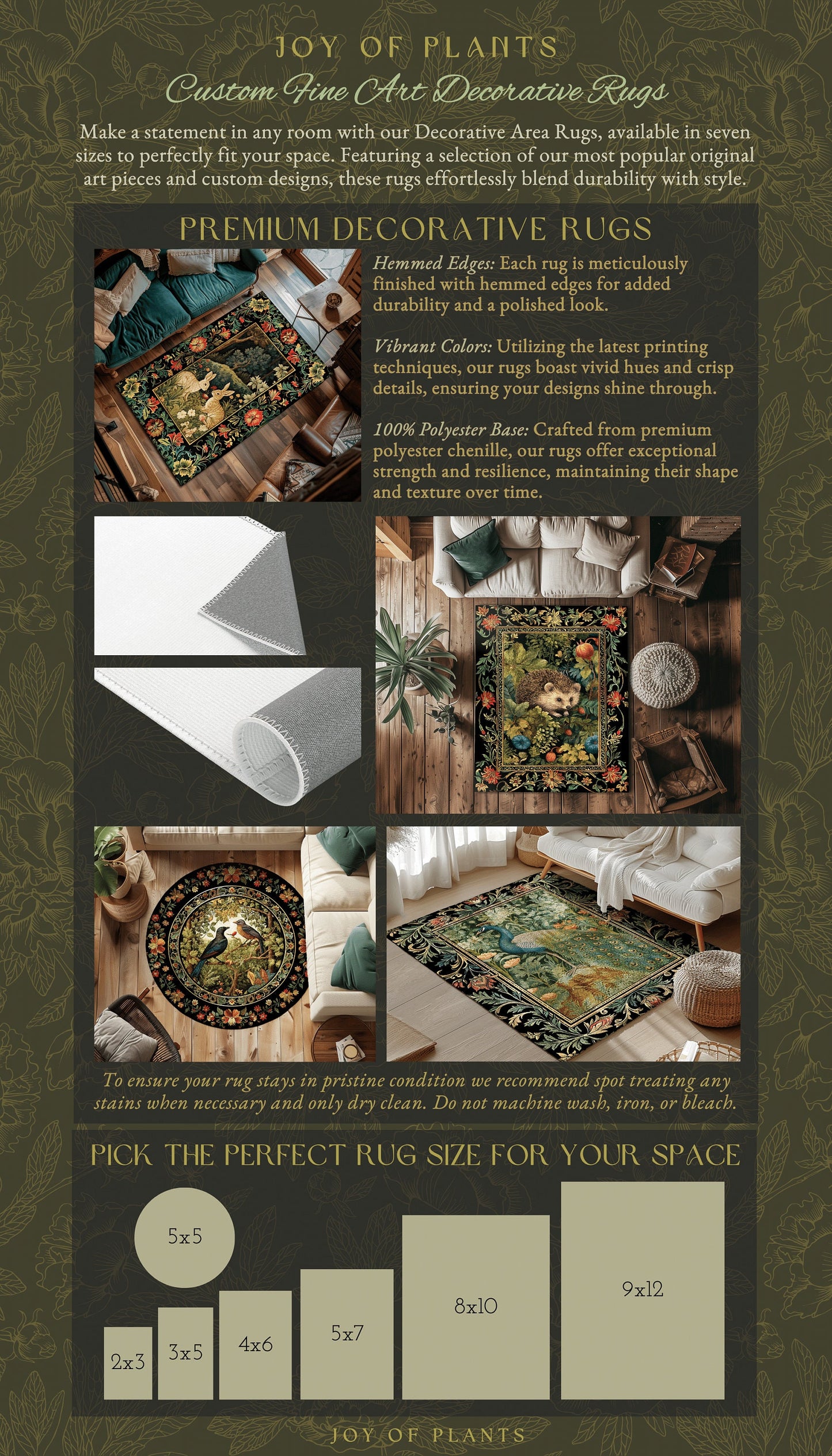Woodland Aesthetic Bedroom Decor William Morris Inspired Cottagecore Room Light Academia Mystical Throw Rug | Nature Area Rug Hedge Hog |