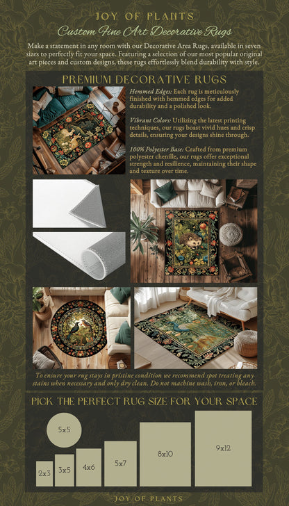 Woodland Aesthetic Bedroom Decor William Morris Inspired Cottagecore Room Light Academia Mystical Throw Rug | Nature Area Rug Hedge Hog |