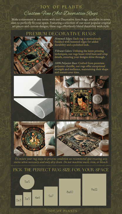 Eclectic Fox Area Rug | Whimsical Bedroom Decor William Morris Inspired Cottagecore Room Soft Aesthetic Dark Academia Style Rug Mystical