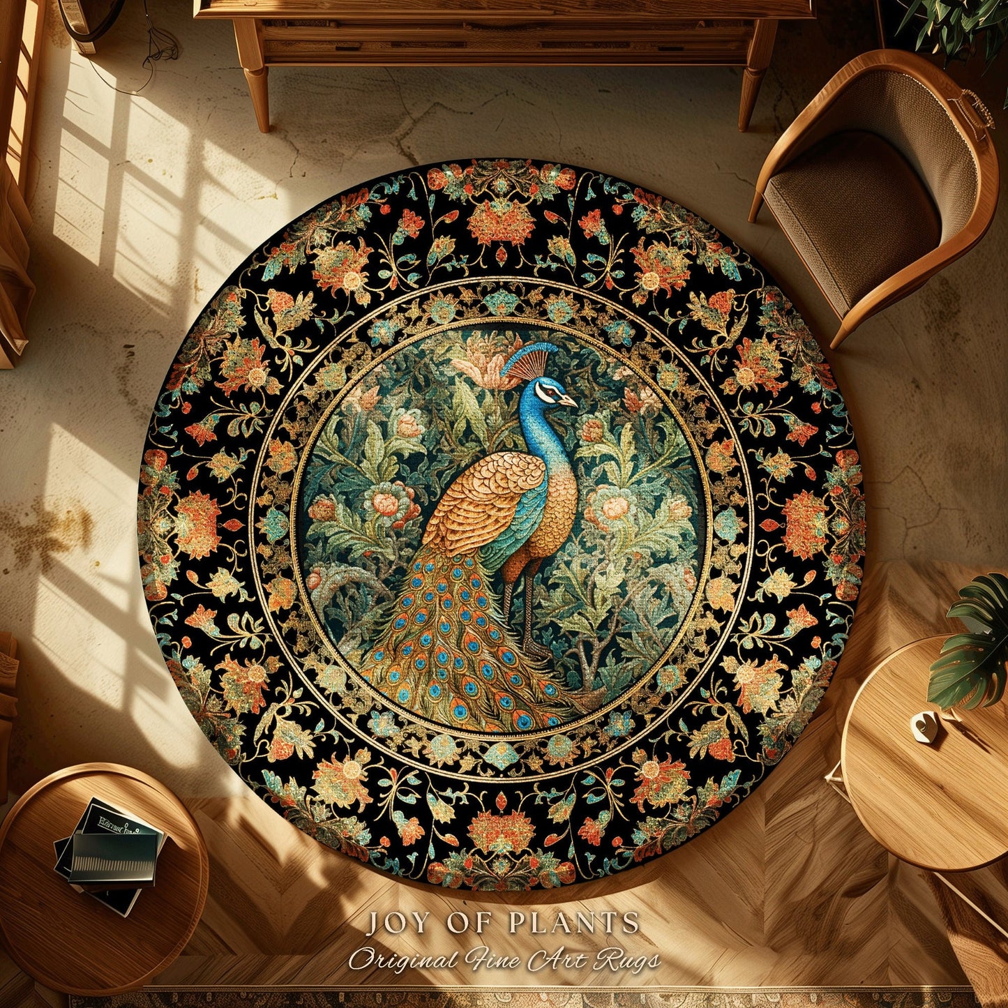 Eclectic Peacock Area Rug | Whimsical Bedroom Decor William Morris Style Cottagecore Room Dark Academia Royalcore Rug Maximalist Art |