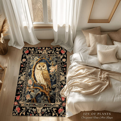 Pastel Owl Home Decor Rug | Ethereal Bedroom William Morris Inspired Cottagecore Owl Whimsical Room Soft Aesthetic Light Academia Style