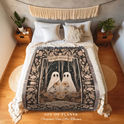 Sunflower Ghost Couple Cute Blanket | Wedding Anniversary Gift Personalized Kindred Spirits His and Hers Tapestry Spooky Wedding Custom Art