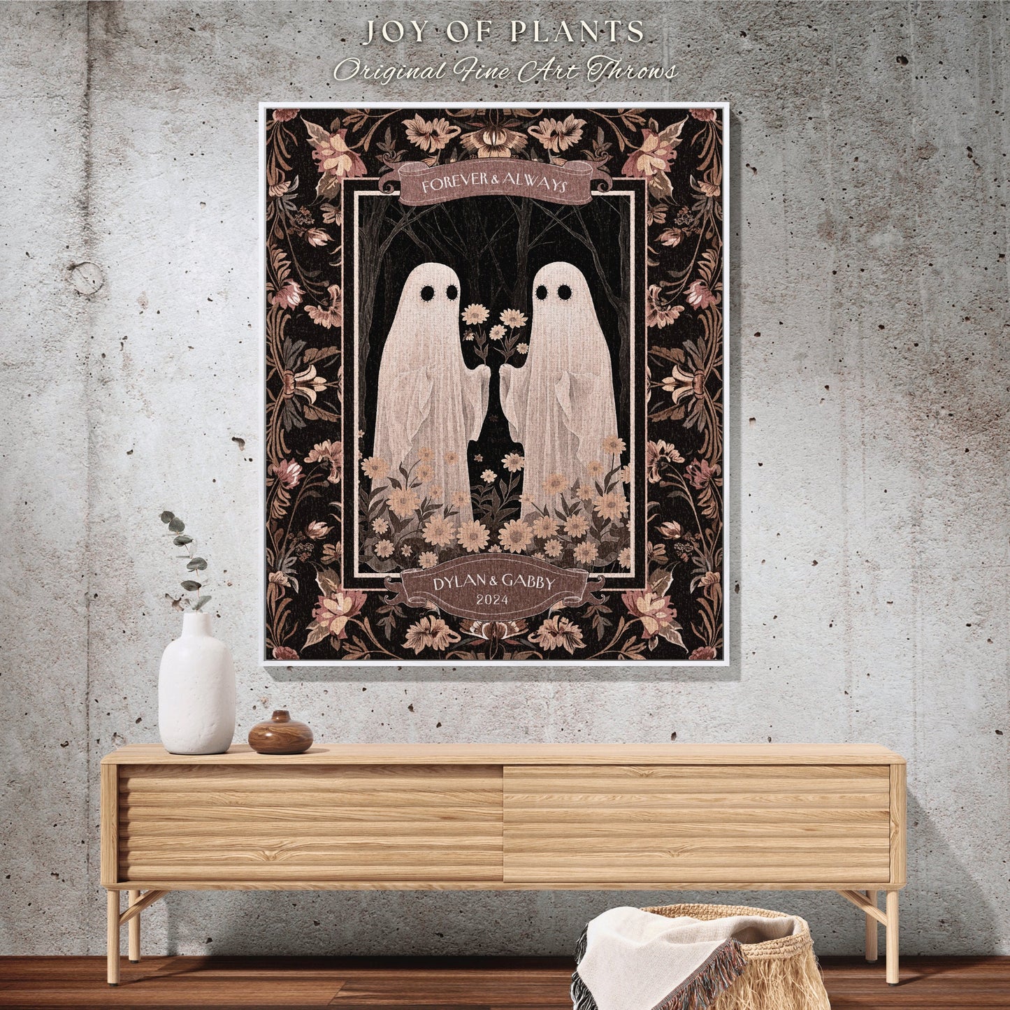 Cute Ghost Couple Personalized Tapestry | Custom Anniversary Sentimental Custom Ghost Lover Goth Aesthetic Kindred Spirits Keepsake Blanket