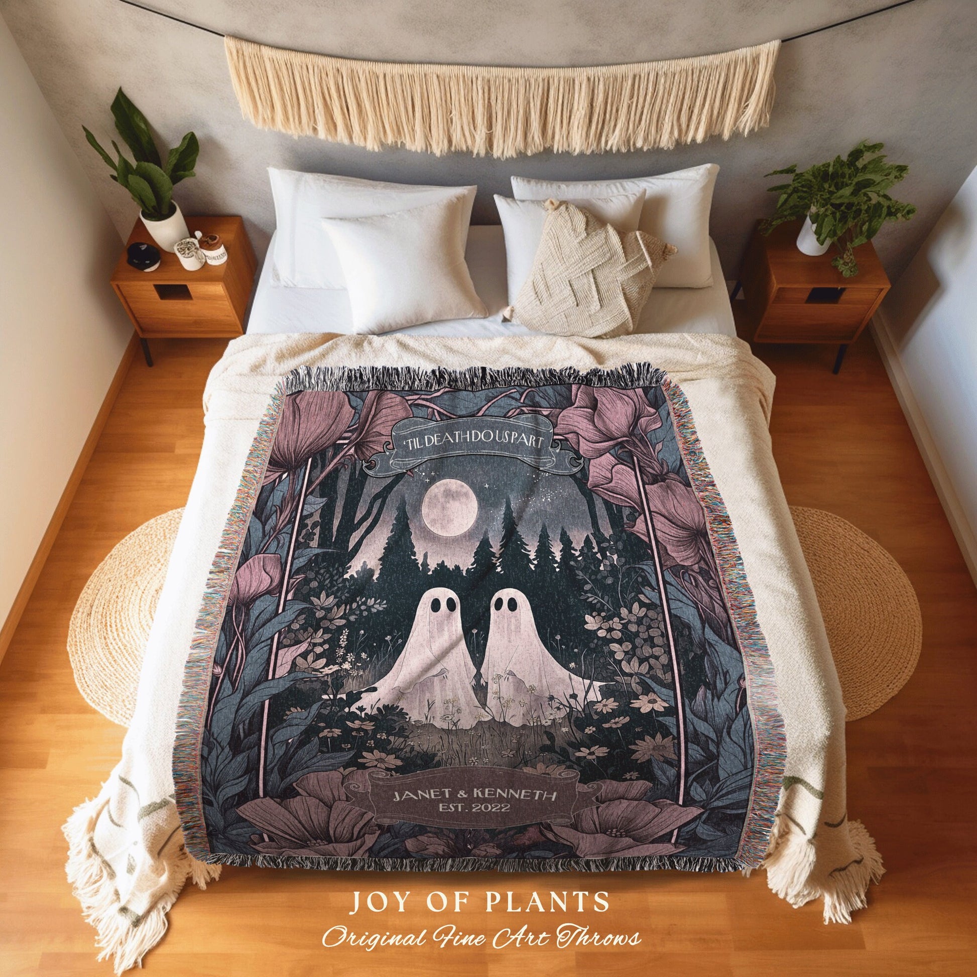 Til Death do us Part Cute Ghost Couple Tapestry | Ethereal Wedding Anniversary Gift Personalized Kindred Spirits His and Hers Custom Names |