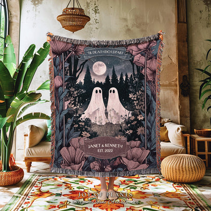 Til Death do us Part Cute Ghost Couple Tapestry | Ethereal Wedding Anniversary Gift Personalized Kindred Spirits His and Hers Custom Names |