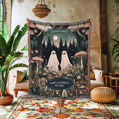 Woodland Spirits Personalized Cozy Blanket | Cottagecore Wedding Anniversary Gift Personalized Mr & Mrs Custom Ghost Couple Tapestry Woven |