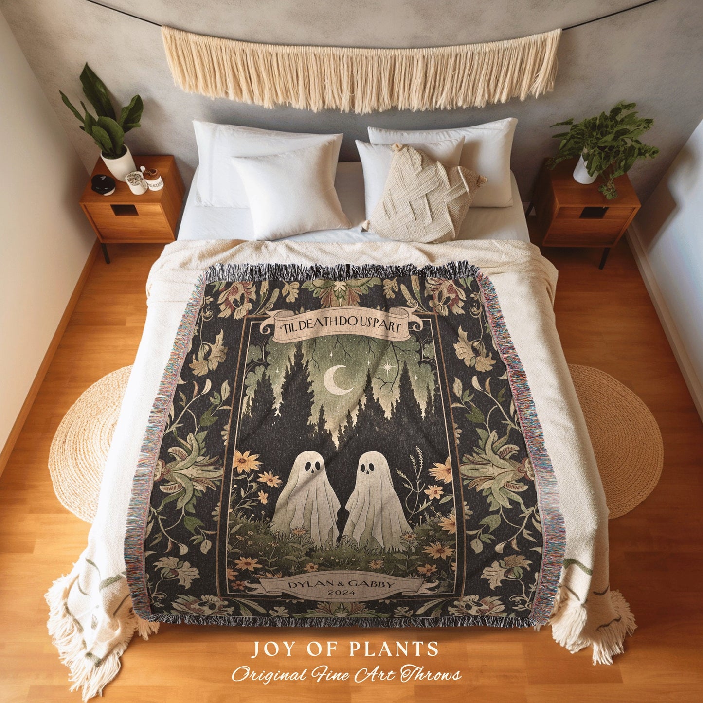 Woodland Ghost Couple Woven Blanket | Witchy Anniversary Gift Personalized Kindred Spirits His and Hers Custom Ghost Couple Gothic Throw |