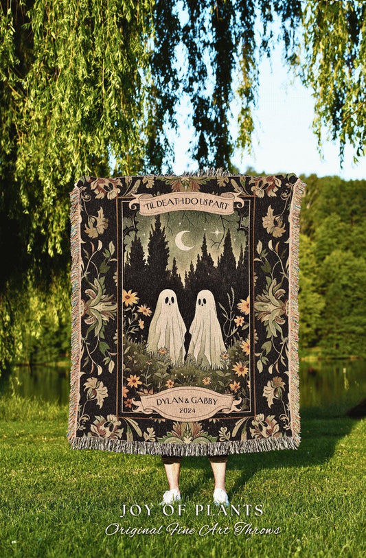 Woodland Ghost Couple Woven Blanket | Witchy Anniversary Gift Personalized Kindred Spirits His and Hers Custom Ghost Couple Gothic Throw |