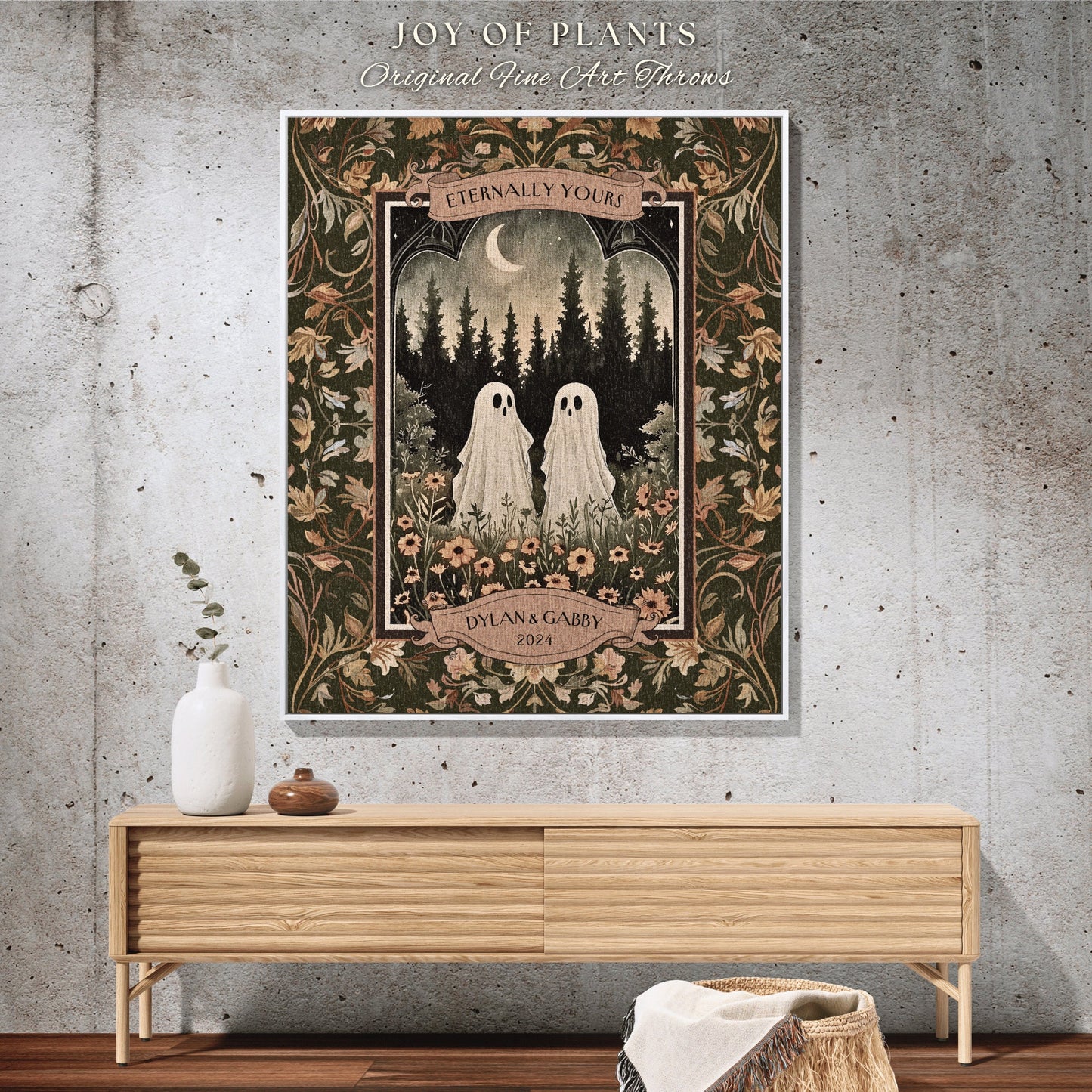 Wildflower Ghost Couple Woven Tapestry | Celestial Anniversary Personalized Mr & Mrs Custom Ghost Lover Gothic Kindred Spirits Newlywed Gift