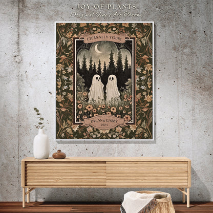 Wildflower Ghost Couple Woven Tapestry | Celestial Anniversary Personalized Mr & Mrs Custom Ghost Lover Gothic Kindred Spirits Newlywed Gift