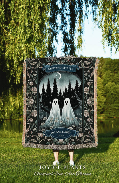 Ethereal Ghost Friends Woven Tapestry | Whimsical Best Friend Gift Kindred Spirits Personalized His and Hers Custom Ghost Couple Throw |