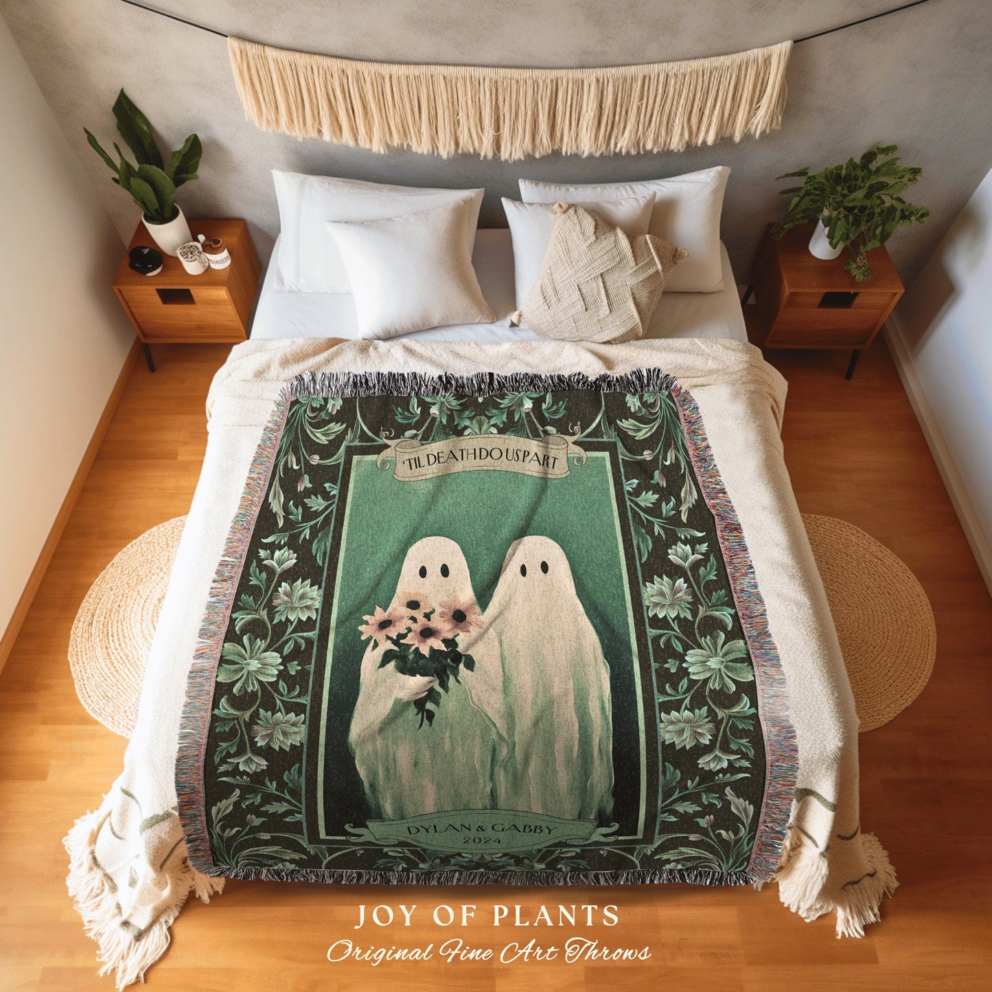 Mr & Mrs Ghost Couple Gothic Wedding Tapestry | Celestial Anniversary Personalized Wedding Custom Ghost Lover Kindred Spirits Dark Botanical