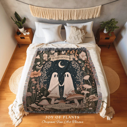 Folklore Spirits Woven Couples Tapestry | Celestial Anniversary Gift Personalized His & Hers Custom Ghost Couple Gothic Anniversary Blanket