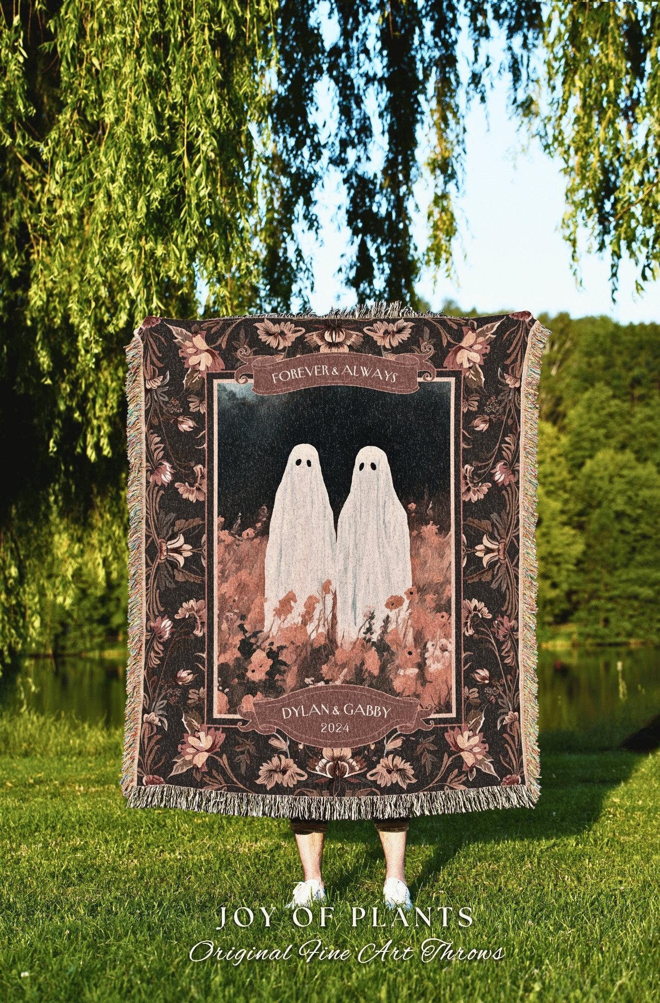 Ghost Friends Personalized Woven Blanket | Celestial Fairycore Room Decor Custom Friendiversary Gift Kindred Spirits Ghost Lover Tapestry |