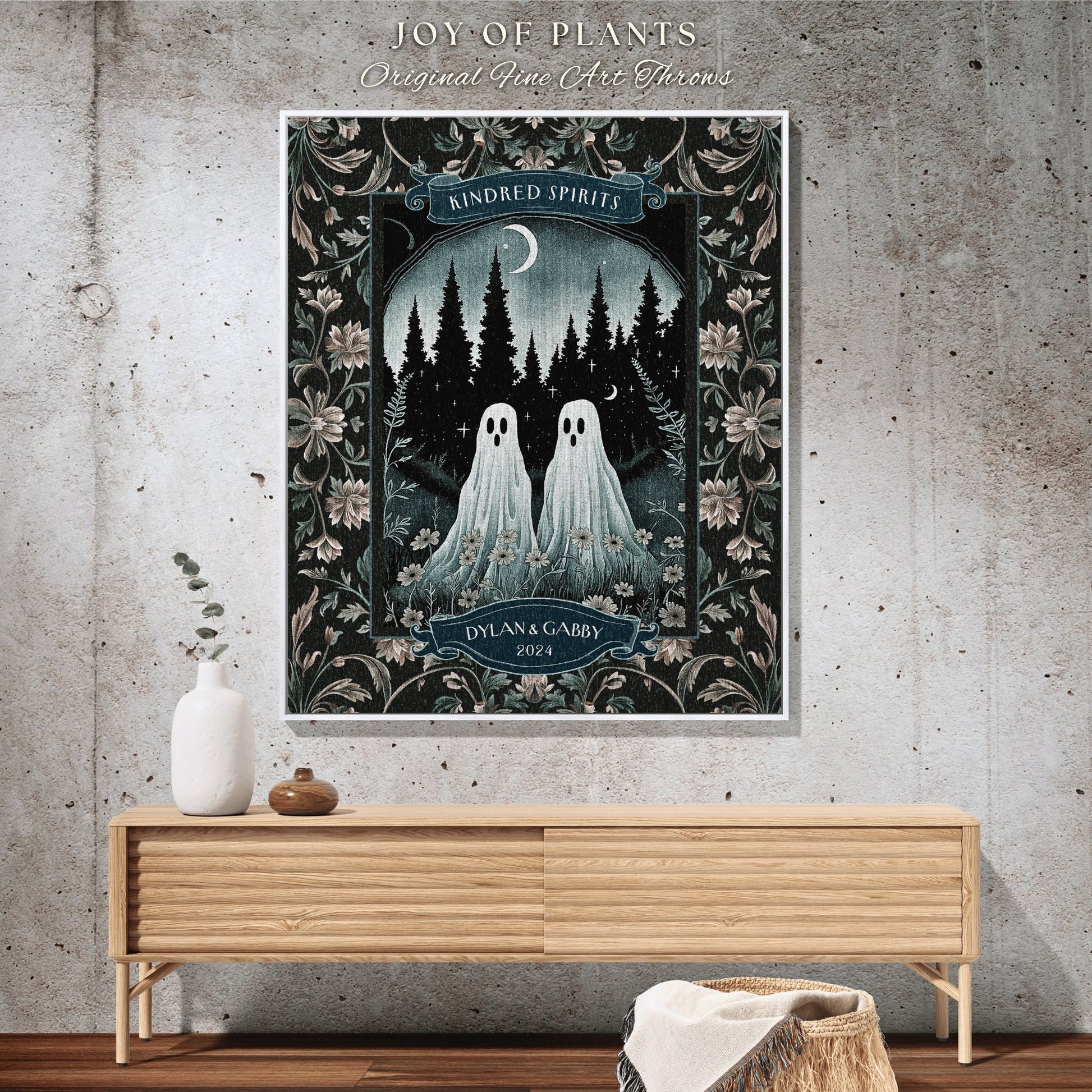 Ethereal Ghost Friends Woven Tapestry | Whimsical Best Friend Gift Kindred Spirits Personalized His and Hers Custom Ghost Couple Throw |