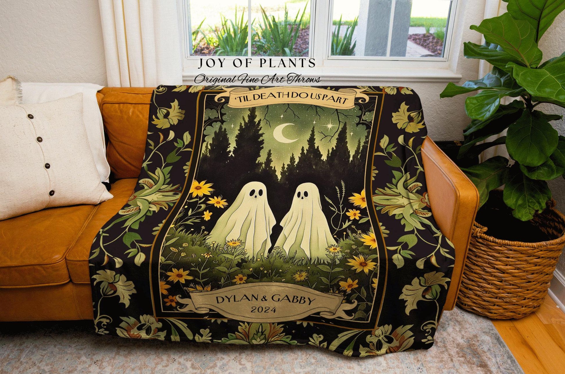 Woodland Ghost Couple Woven Blanket | Witchy Anniversary Gift Personalized Kindred Spirits His and Hers Custom Ghost Couple Gothic Throw |