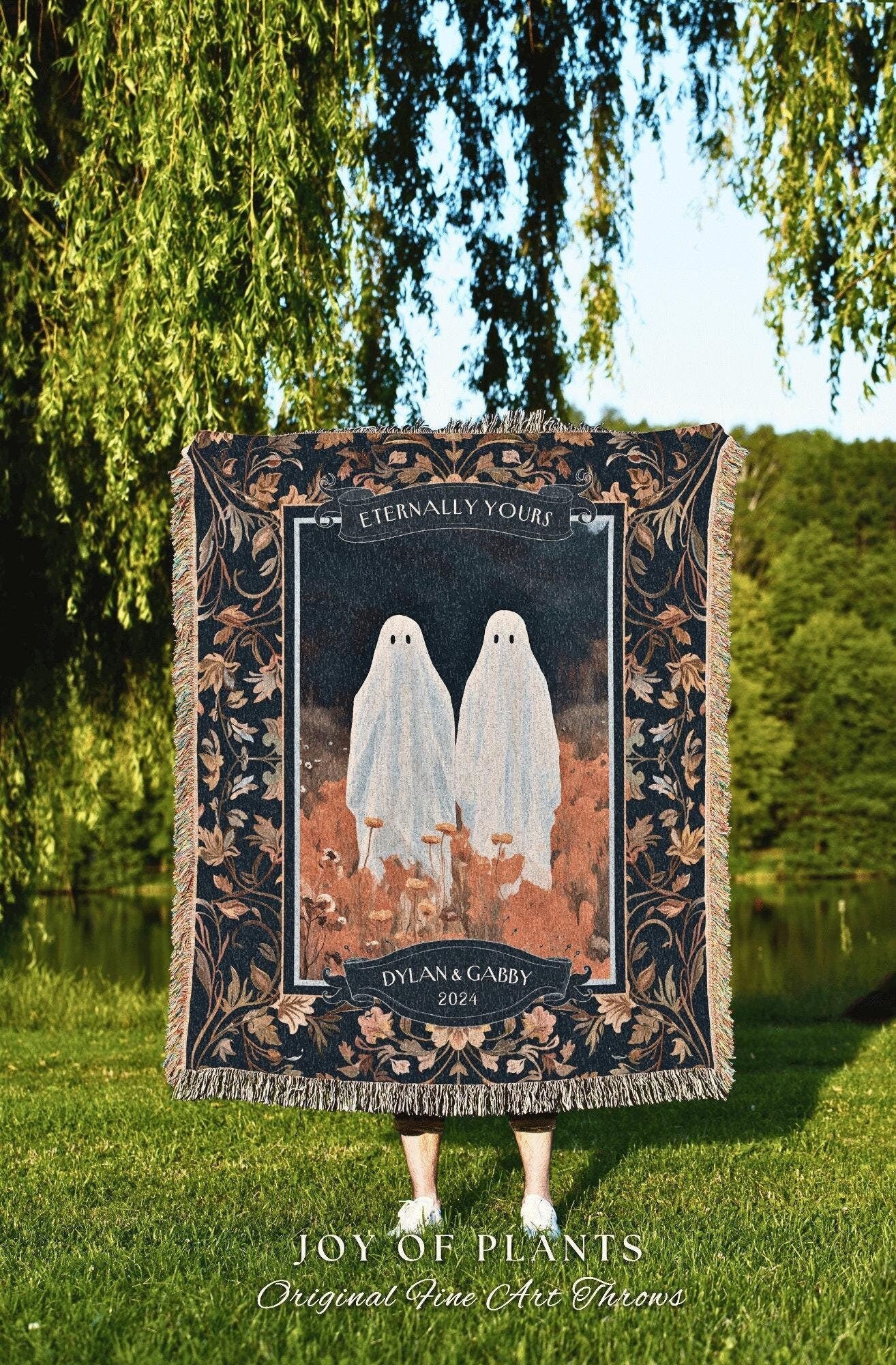 Autumn Ghost Friends Custom Woven Tapestry | Cottagecore Custom Friendiversary Gift Kindred Spirits Ghost Lover Tapestry 'You're my Boo' |