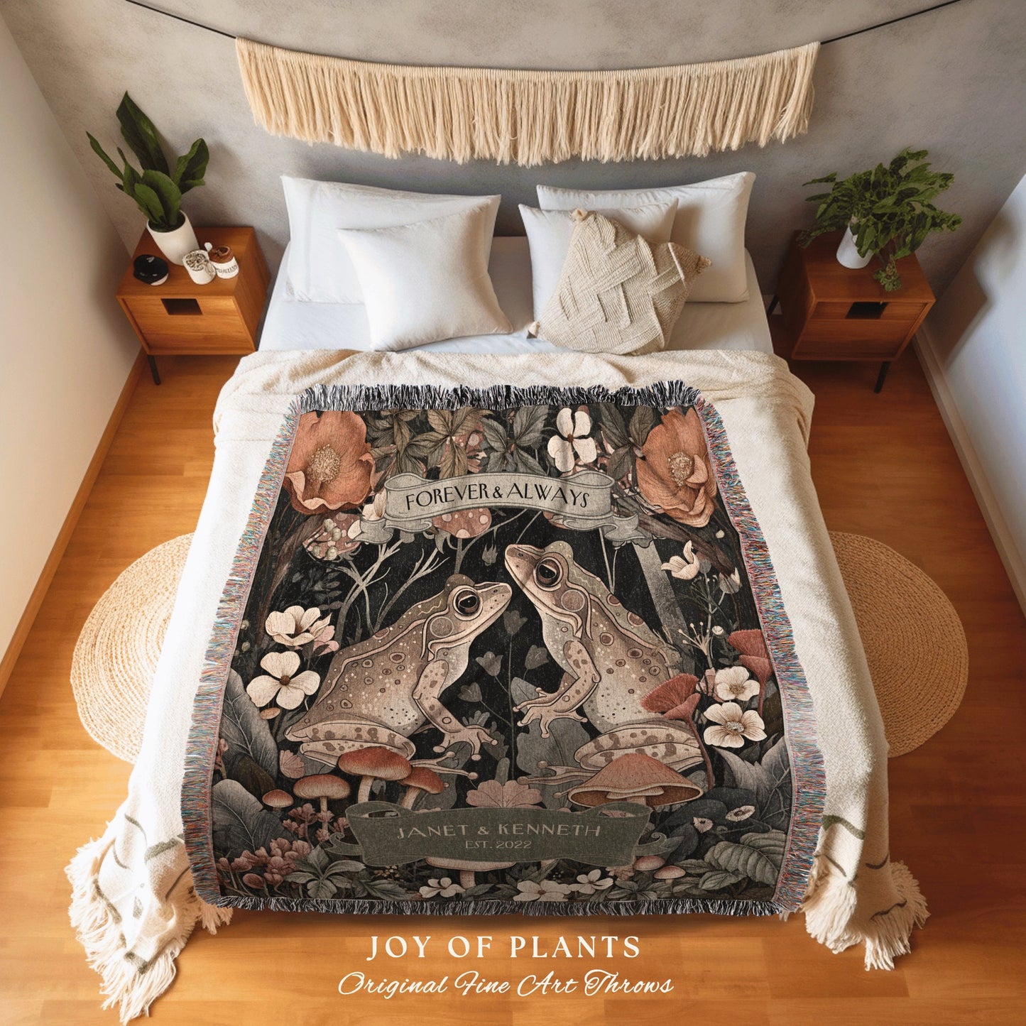 Couple Blanket 'Until we Croak' Personalized Gift | Toad Lovers Aesthetic Woven Throw Blanket Custom Anniversary Woodland Cottagecore Gift |