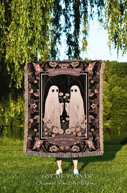 Cute Ghost Couple Personalized Tapestry | Custom Anniversary Sentimental Custom Ghost Lover Goth Aesthetic Kindred Spirits Keepsake Blanket