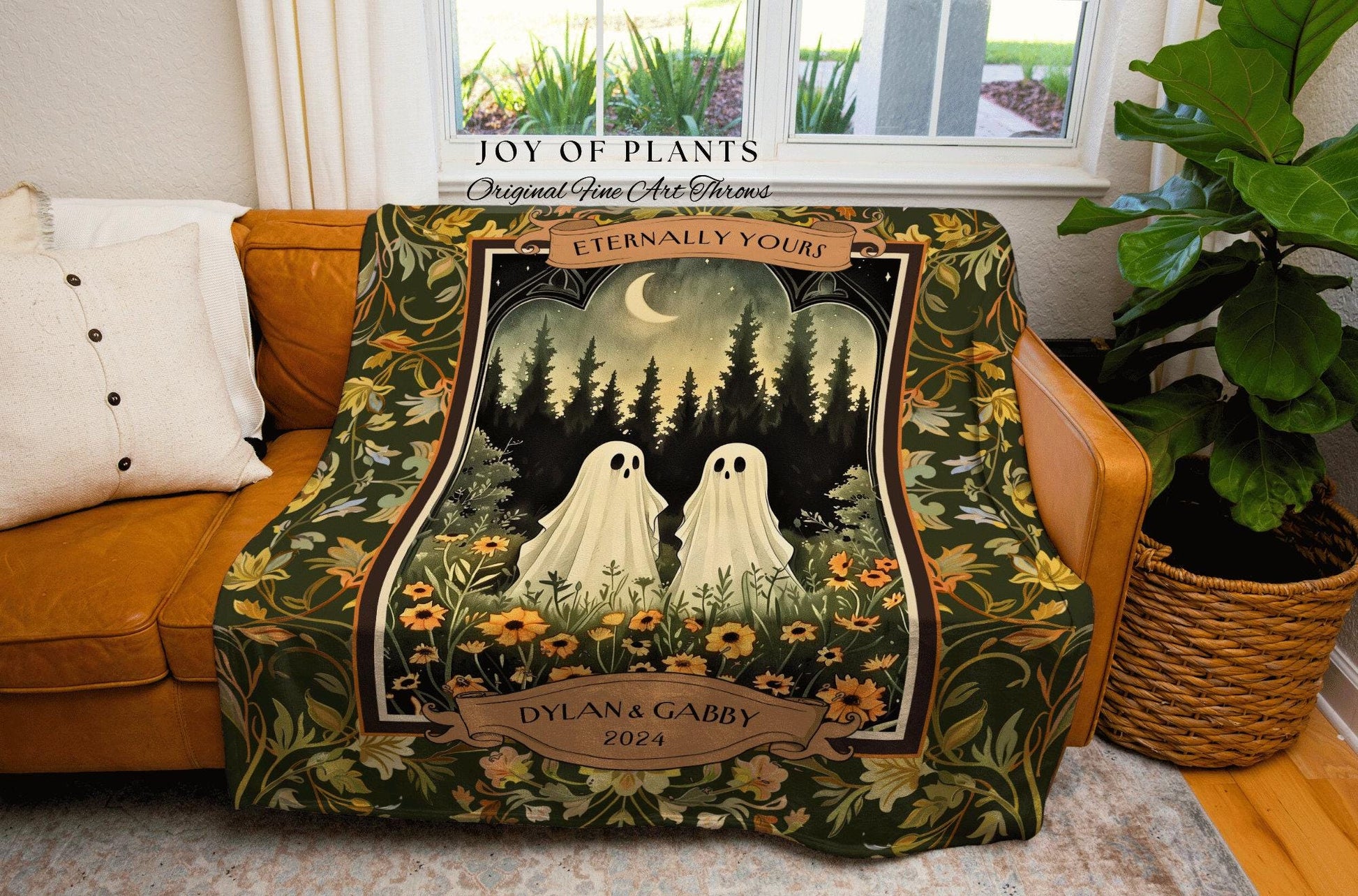 Wildflower Ghost Couple Woven Tapestry | Celestial Anniversary Personalized Mr & Mrs Custom Ghost Lover Gothic Kindred Spirits Newlywed Gift