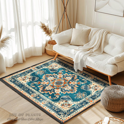 Retro Living Room Area Rug | Bohemian Room Decor Classic Aesthetic Multicolor Floor Rug Scandinavian Bedroom Accent Rug Nordic Pastel Style