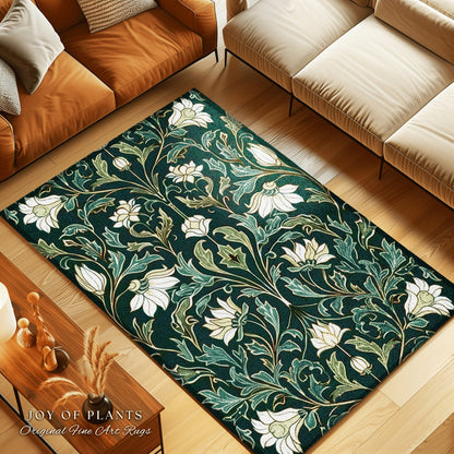 Victorian Floral Accent Rug Elegant Room Decor | Floral Aesthetic Blue Green Botanical Whimisical Accent Rug Vintage Cottagecore Home Decor