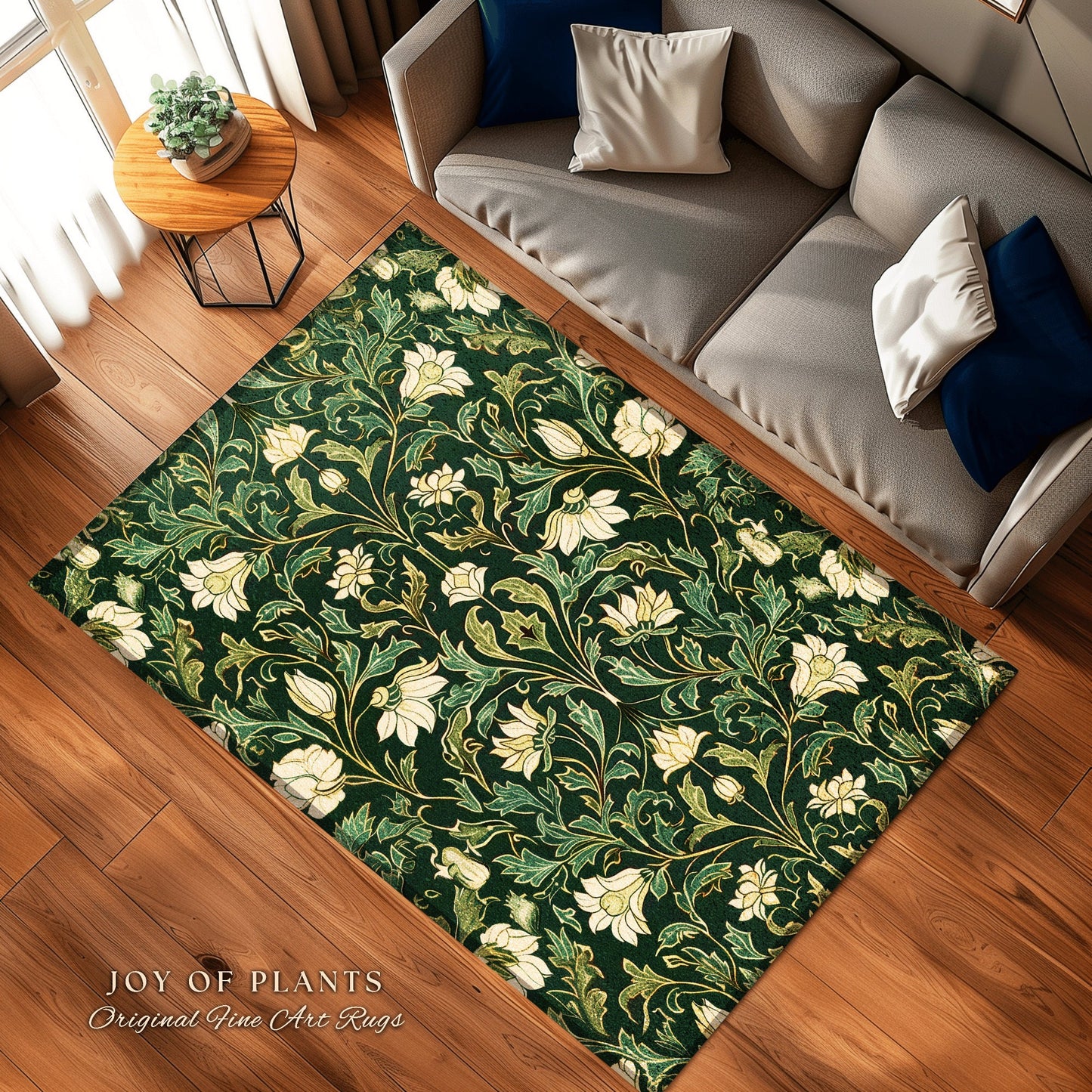 Victorian Gothic Floral Forest Green Rug Dark Botanical Art Nouveau Decor | Whimsical Room Vintage Cottagecore Woodland Fairycore Area Rug