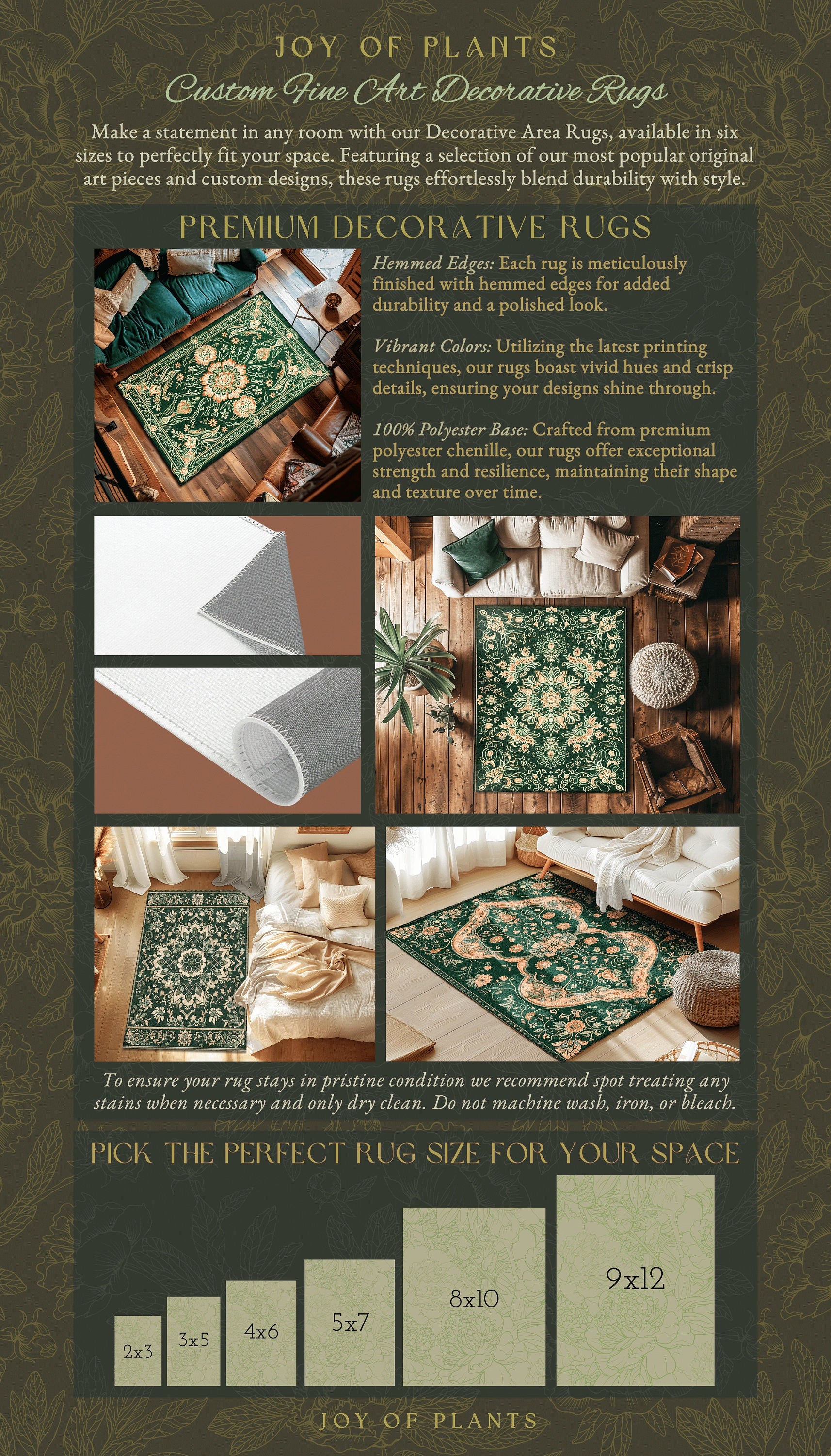 Statement Rug for Living Room | Emerald Green Aesthetic Maximalist Room Decor Classic Ornate Victorian Rug Nordic Accent for Elegant Bedroom