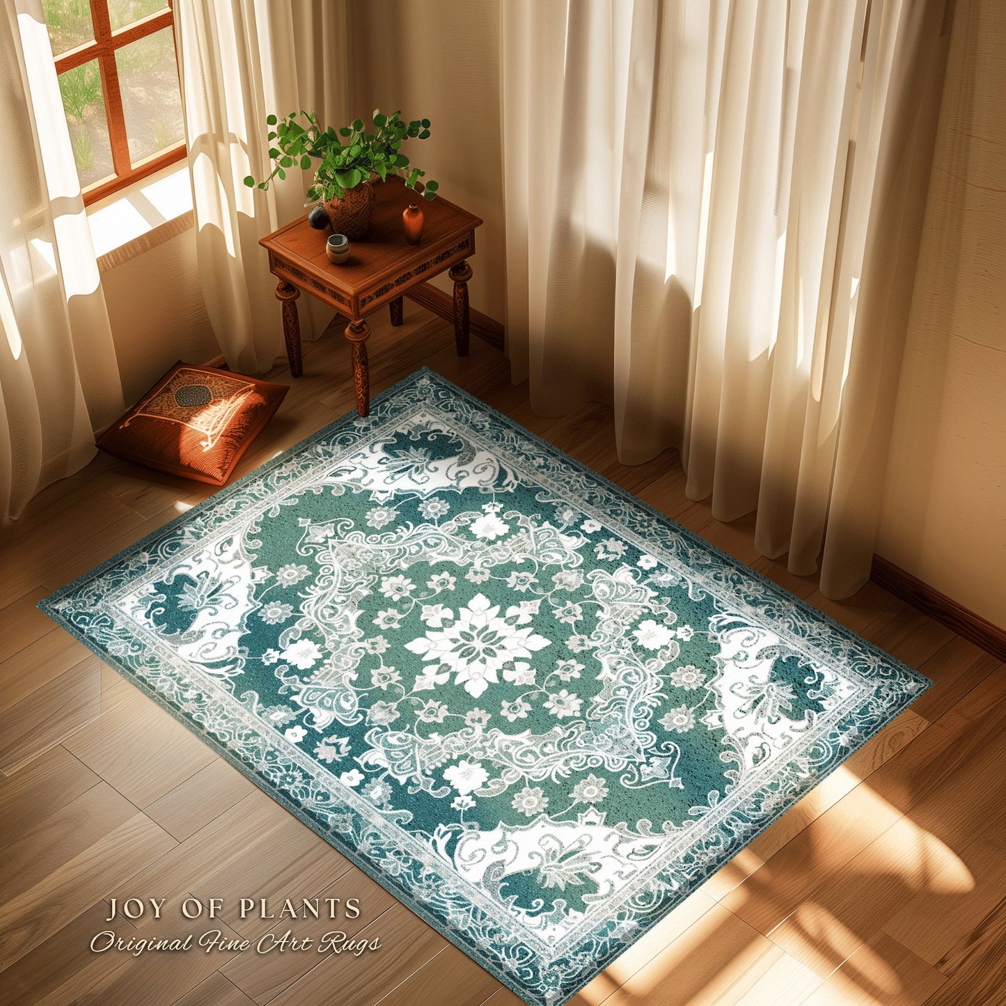 Ocean Blue Elegant Area Rug | Blue-Gray Room Decor Classic Aesthetic Victorian Floor Rug Scandinavian Bedroom Accent Rug Nordic Pastel Style