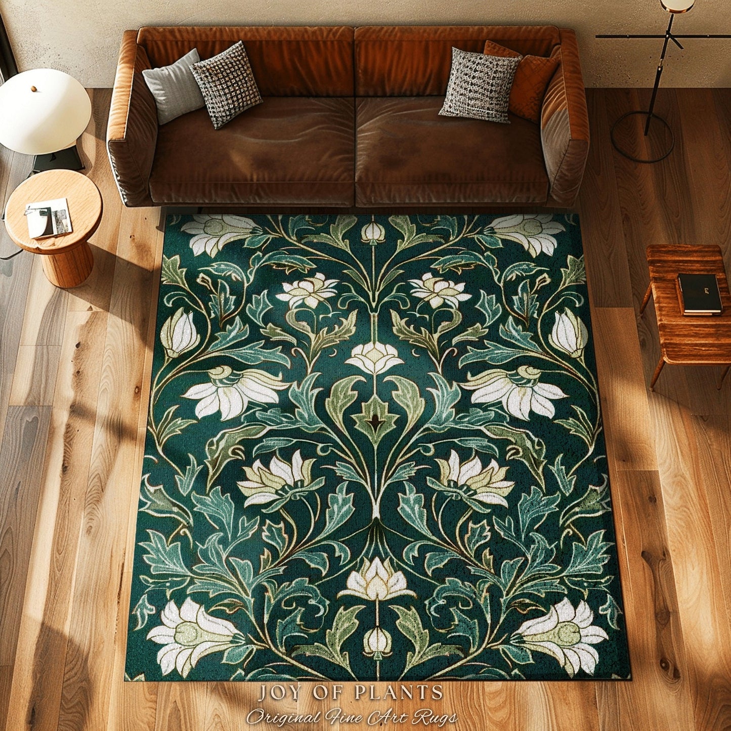 Victorian Floral Accent Rug Elegant Room Decor | Floral Aesthetic Blue Green Botanical Whimisical Accent Rug Vintage Cottagecore Home Decor