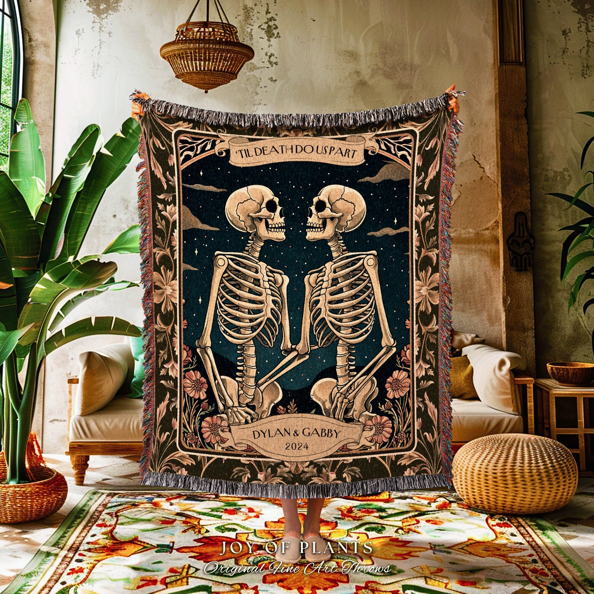 Skeleton Friends Personalized Bestie Blanket | Mystic Aesthetic Whimsical Dark Woodland Gothic Best Friend Blanket Cottagecore Gift for BFF