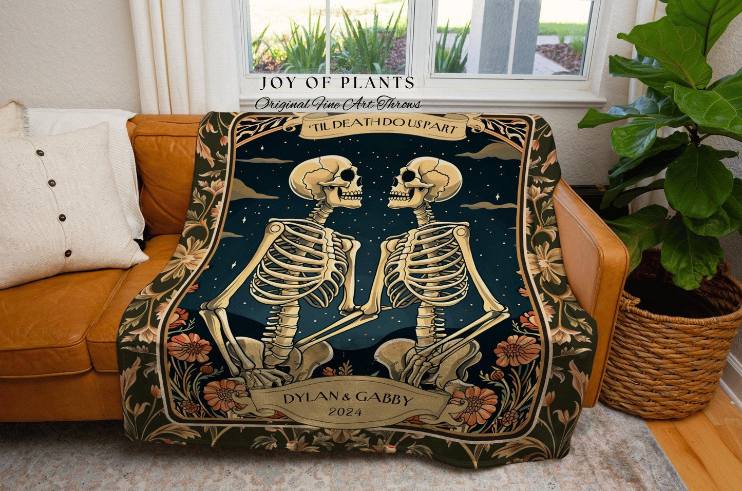 Skeleton Friends Personalized Bestie Blanket | Mystic Aesthetic Whimsical Dark Woodland Gothic Best Friend Blanket Cottagecore Gift for BFF