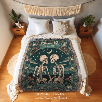 Lovers Tarot Card Custom Skeleton Tapestry | First Year Anniversary Blanket Gothic Skeleton Lover Gift for Boyfriend Personalized Couple |