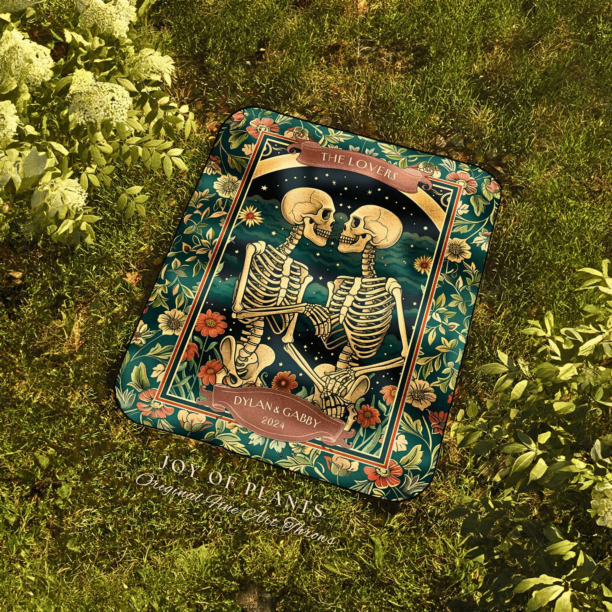 The Lovers Custom Skeleton Couple Tapestry | Dating Anniversary Wedding Blanket Skeleton Lover Tarot Gift for Boyfriend Personalized Couple