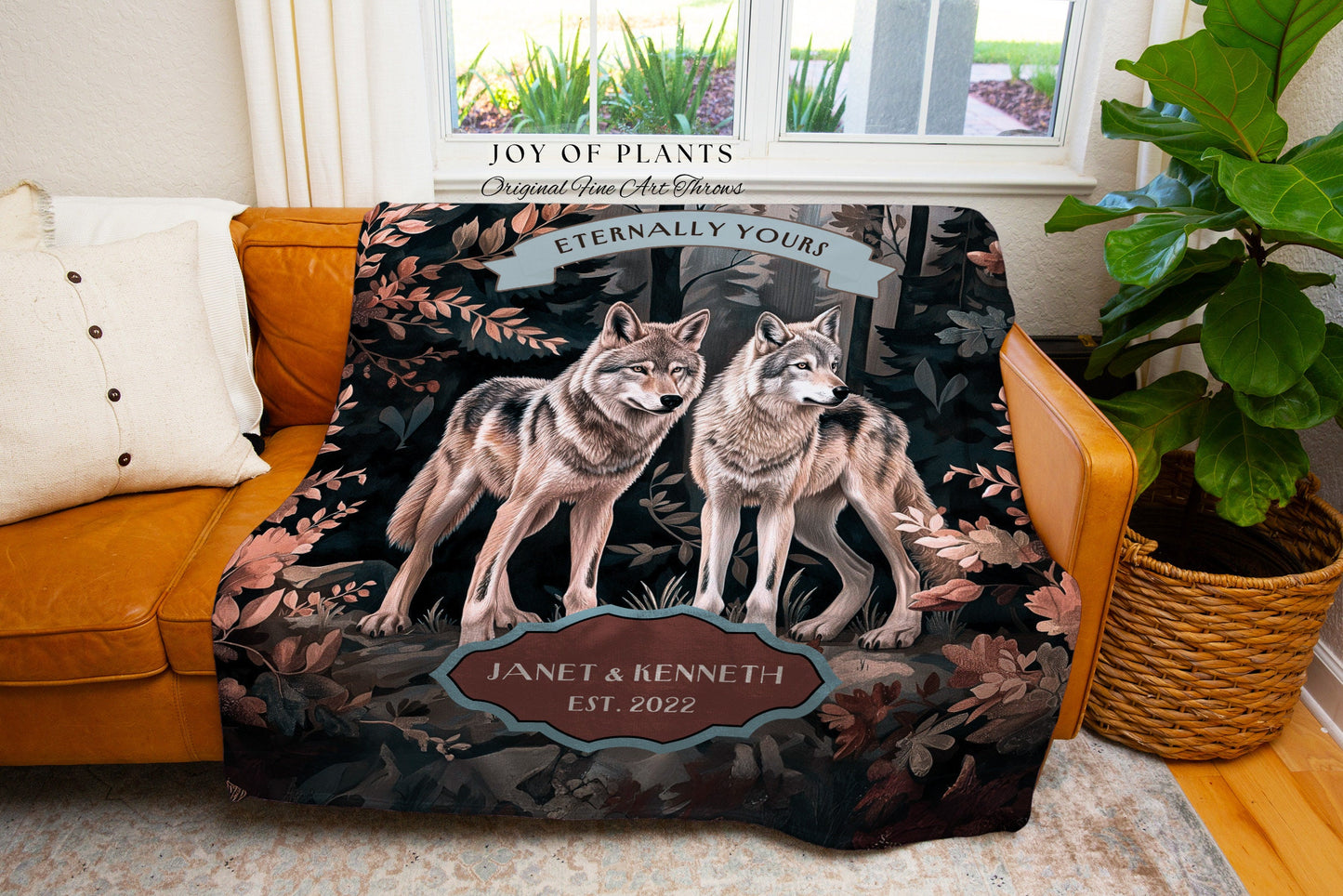 Mystic Grey Wolf Custom Couple Blanket | Unique Couple Gift Ideas Personalized Blanket Wedding Unique Dark Cottagecore Wolf Lover Throw |