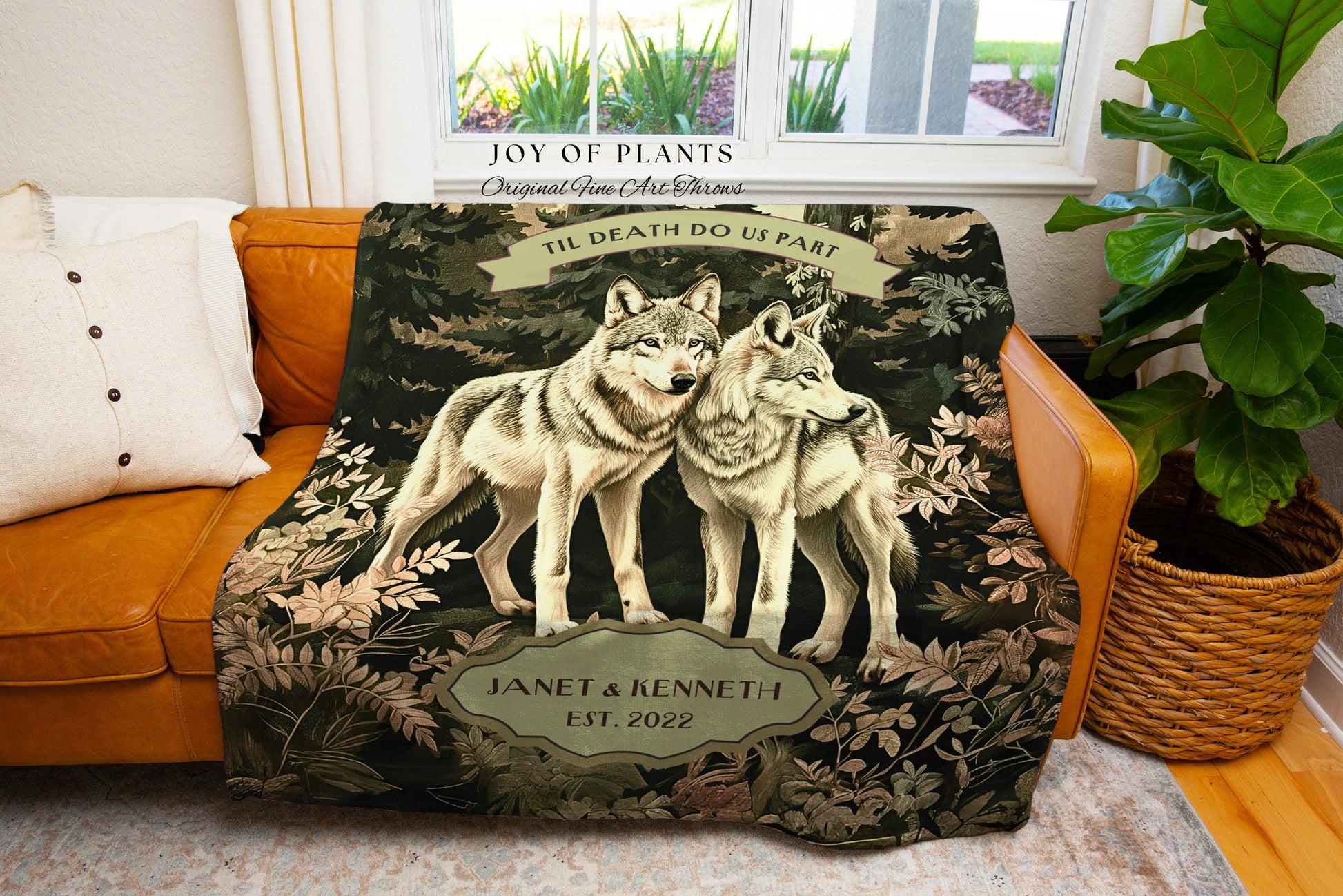 Woven Tapestry Personalized Couple Gift | Romantic Couple Gift Ideas Custom Blanket Wedding Unique Dark Woodland Ethereal Wolf Lover Throw |