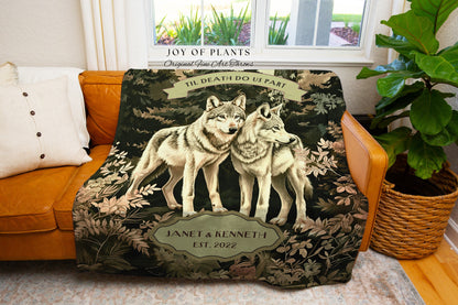 Woven Tapestry Personalized Couple Gift | Romantic Couple Gift Ideas Custom Blanket Wedding Unique Dark Woodland Ethereal Wolf Lover Throw |