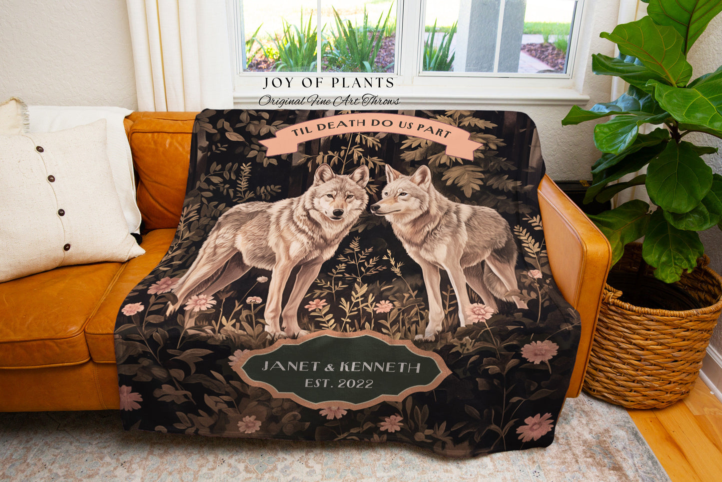 Wolf Spirit Animals Personalized Couple Blanket | Folklore Wedding Anniversary Mr & Mrs Personalized Unique Cute Couple Gift for Girlfriend