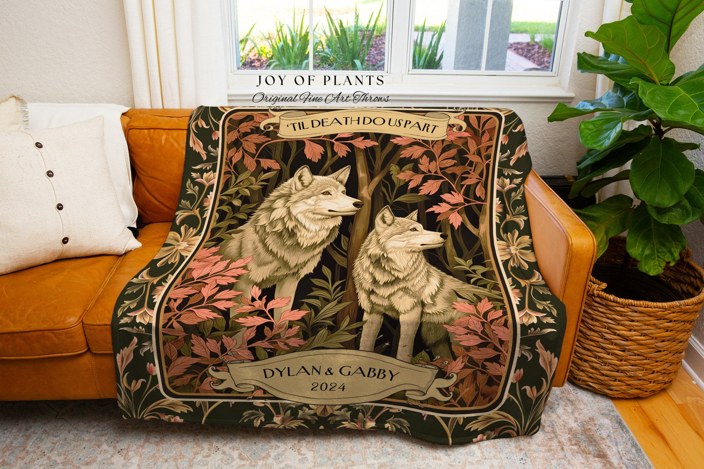 Boyfriend & Girlfriend Personalized Wolf Tapestry | Custom Dating Anniversary Mr and Mrs Unique Cute Couple Woven Blanket Sentimental Gift |