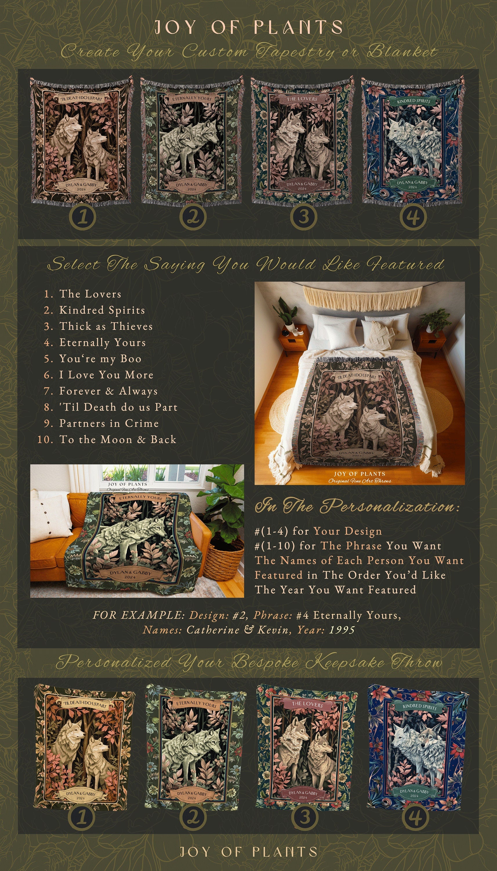 Boyfriend & Girlfriend Personalized Wolf Tapestry | Custom Dating Anniversary Mr and Mrs Unique Cute Couple Woven Blanket Sentimental Gift |