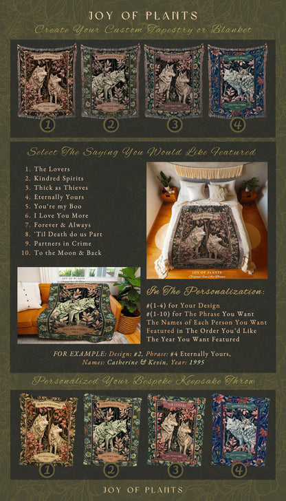 Boyfriend & Girlfriend Personalized Wolf Tapestry | Custom Dating Anniversary Mr and Mrs Unique Cute Couple Woven Blanket Sentimental Gift |