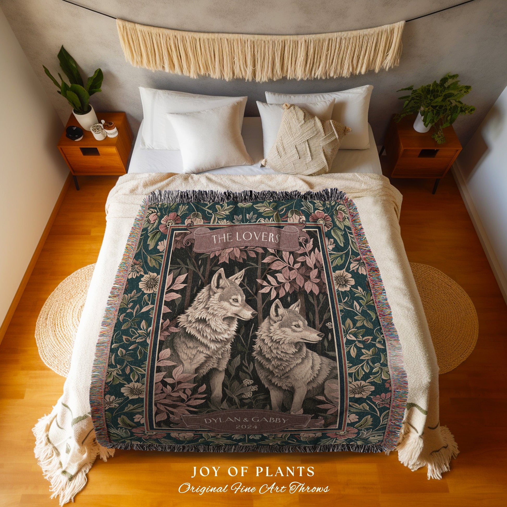 Sylvan Wolves Cozy Couple Blanket | Woodland Wedding Anniversary Mr & Mrs Personalized Unique Cute Couple Gift for Boyfriend and Girlfriend