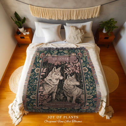 Sylvan Wolves Cozy Couple Blanket | Woodland Wedding Anniversary Mr & Mrs Personalized Unique Cute Couple Gift for Boyfriend and Girlfriend