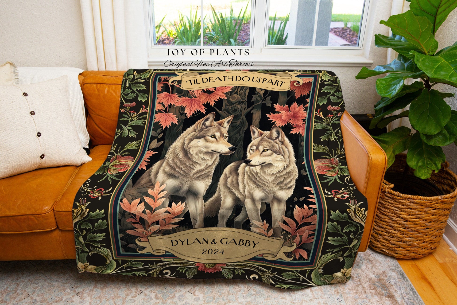 Cozy Wolf Couple Custom Throw Blanket| Dating Anniversary Gift His & Hers Wolf Tapestry Woodland Wedding Unique Couple Gift Idea Thoughtful